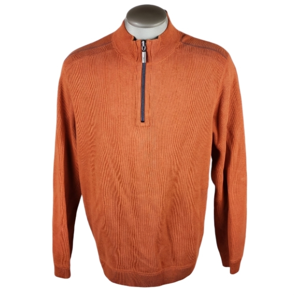 Tommy Bahama Reversible 1/2 Zip Sweater Burnt Orange Taupe Heather Size